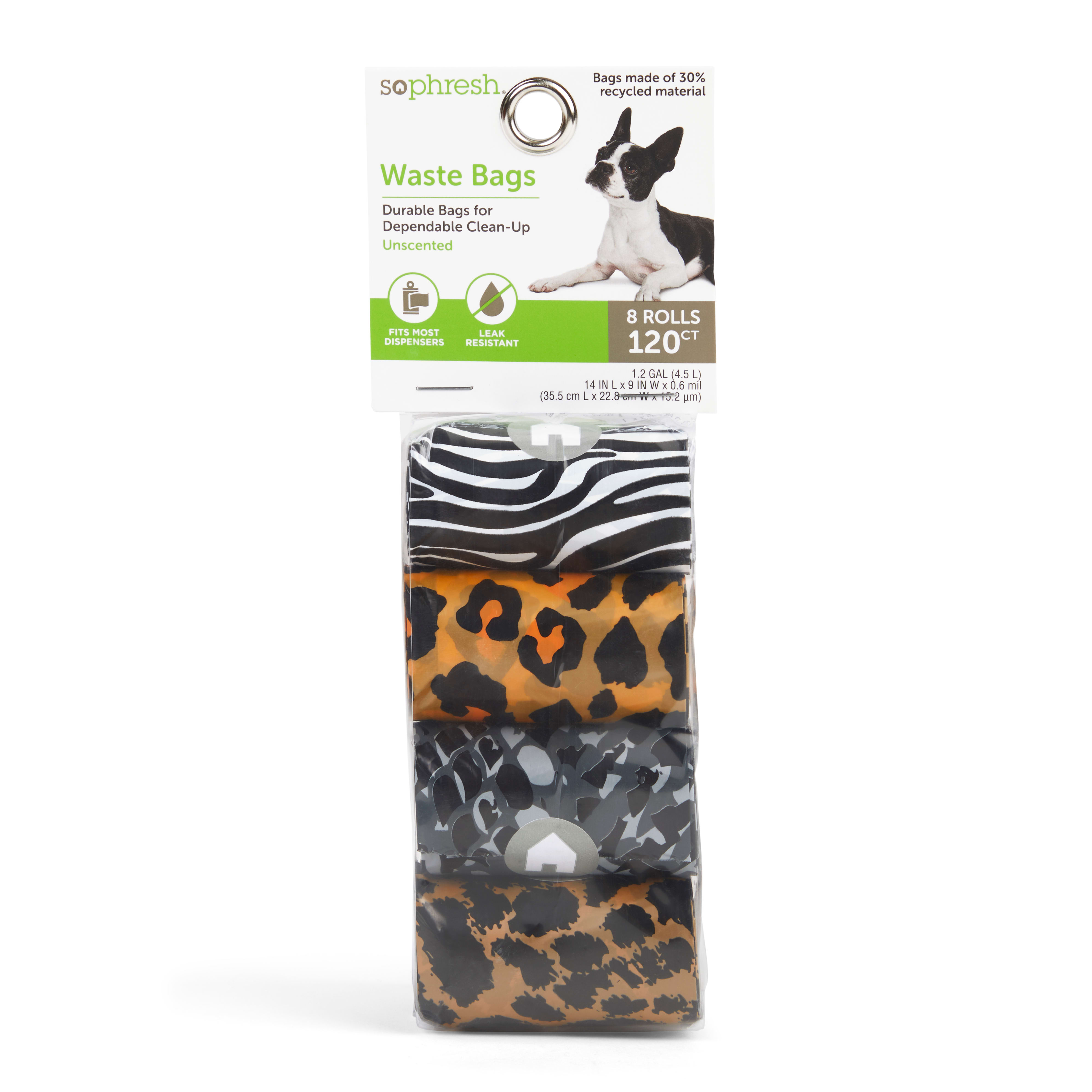 So Phresh Animal-Print Unscented Dog Waste Bags， Count of 120