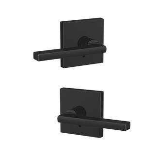 Schlage Custom Latitude Matte Black Dummy Door Handle with Collins Trim (2-Pack) FC172 LAT 622 COL