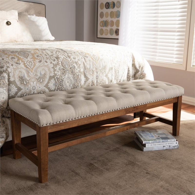 Baxton Studio Ainsley Tufted Bench in Light Beige and Walnut Brown   Transitional   Upholstered Benches   by Interiortradefurniture  Houzz