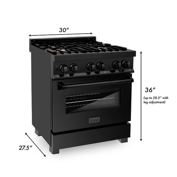 ZLINE Dual Fuel Range in Black Stainless Steel with Brass Burners