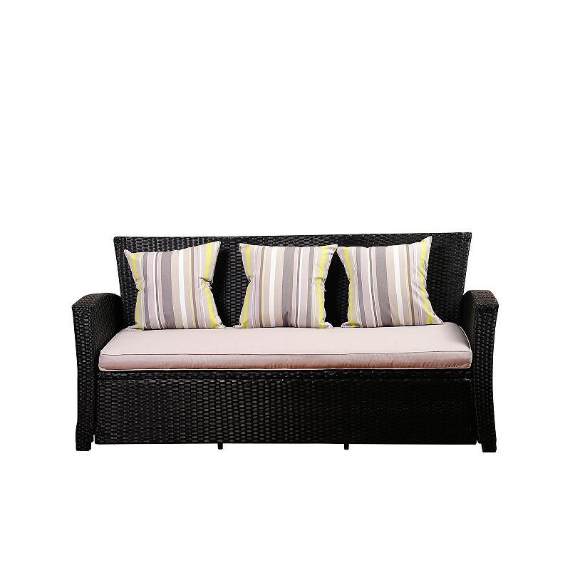 68 Black Staffordshire Wicker Patio Sofa - Gray Cushions