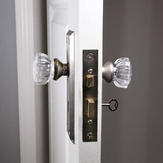 Defiant Glass Satin Nickel Knob Mortise Set 805404