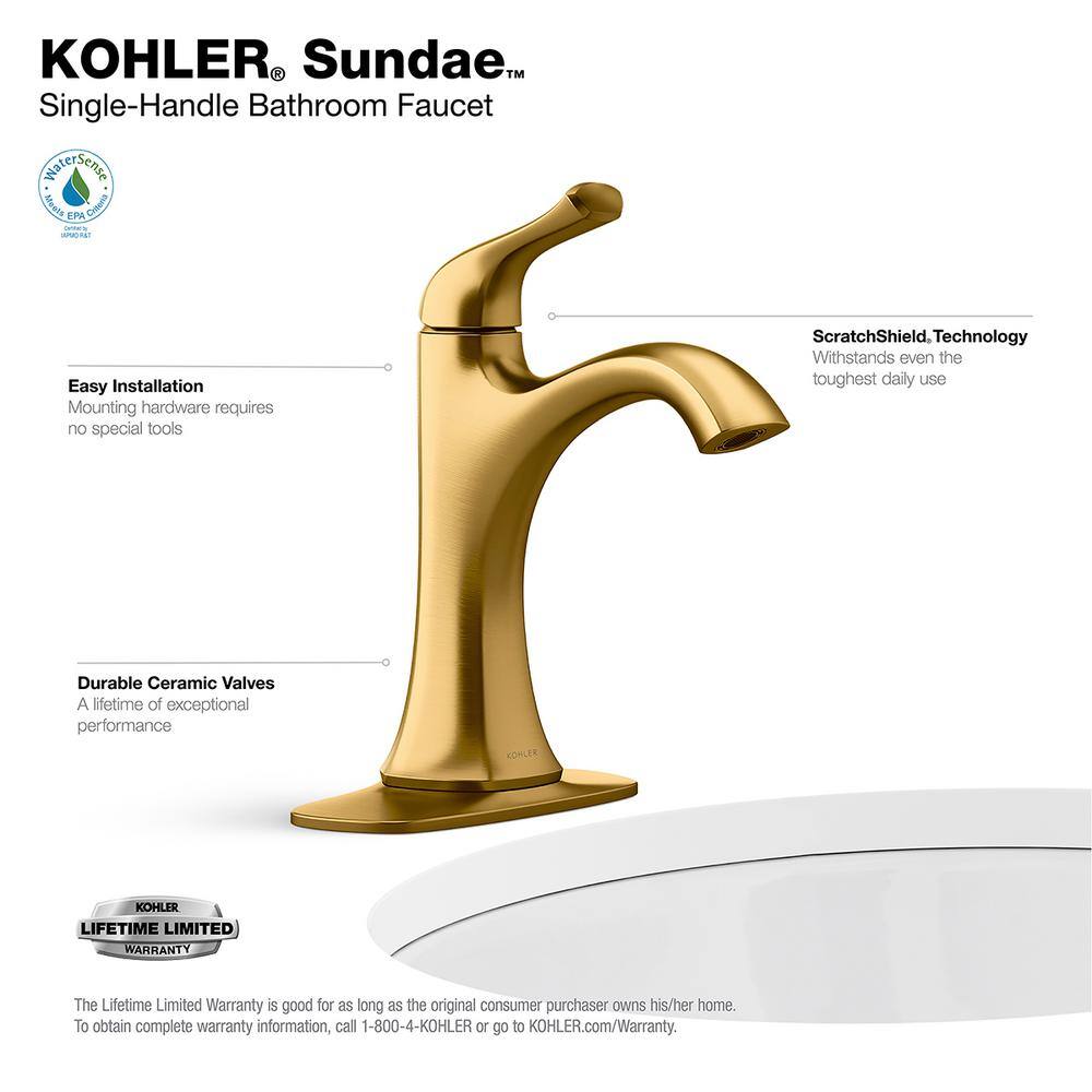 KOHLER Sundae Single Handle Single Hole Bathroom Faucet in Vibrant Brushed Moderne Brass K-R28795-4D-2MB