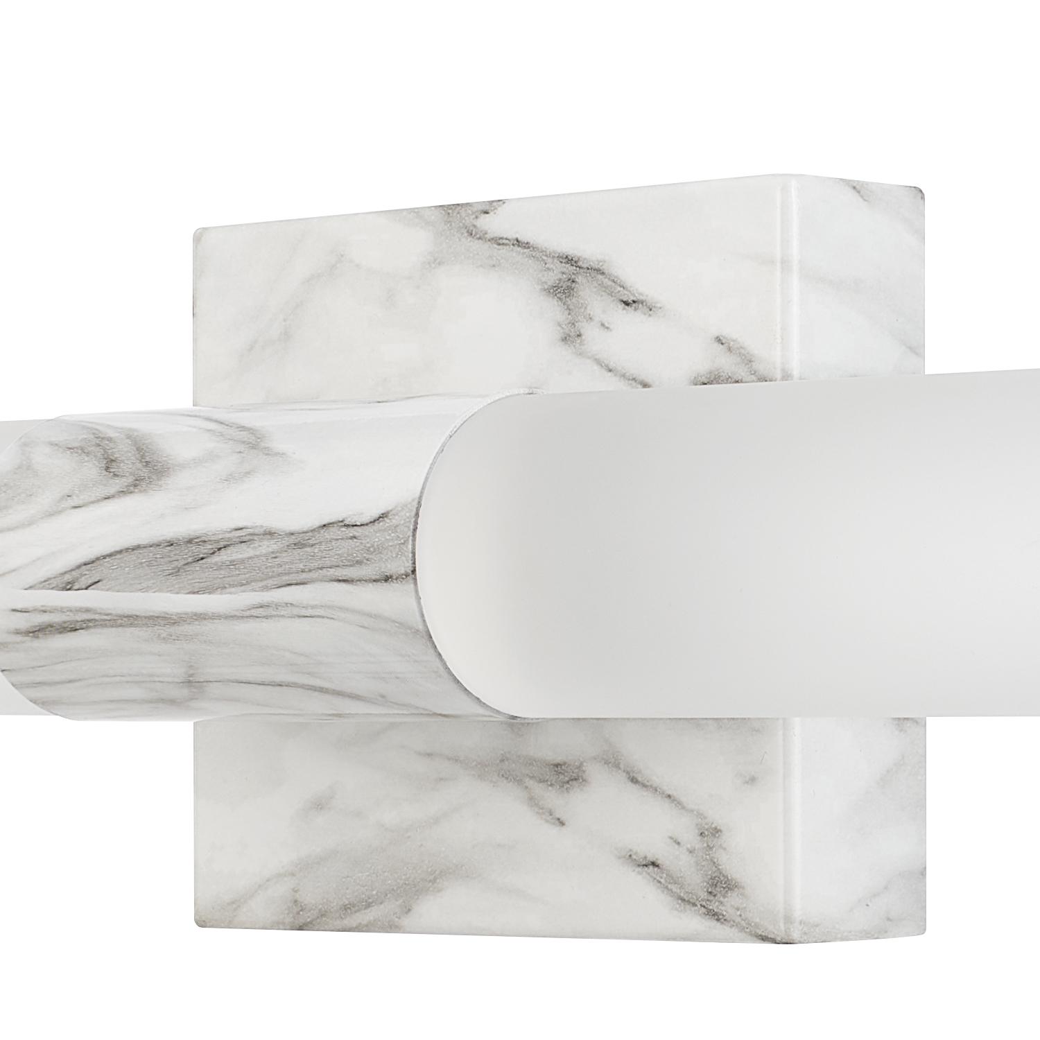 Globe Electric Edinburgh 2-Light White Faux Marble LED Integrated Dimmable Wall Sconce Vanity Light with Frosted Acrylic Shades， 91000660