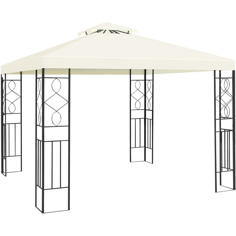 10 x 10 FT Patio Metal Gazebo with 2 Tier Vented Roof, Outdoor Canopy Gazebo Tent Grill BBQ Shelter