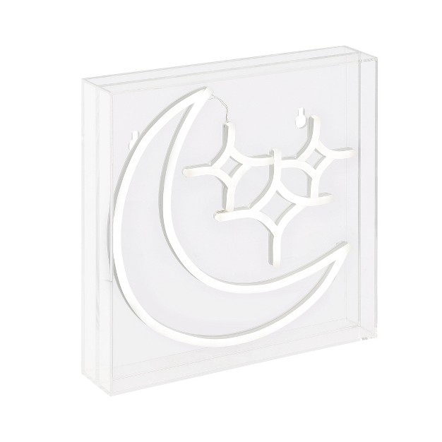 Starry Crescent Square Contemporary Glam Acrylic Box Usb Operated Led Neon Light White Jonathan Y