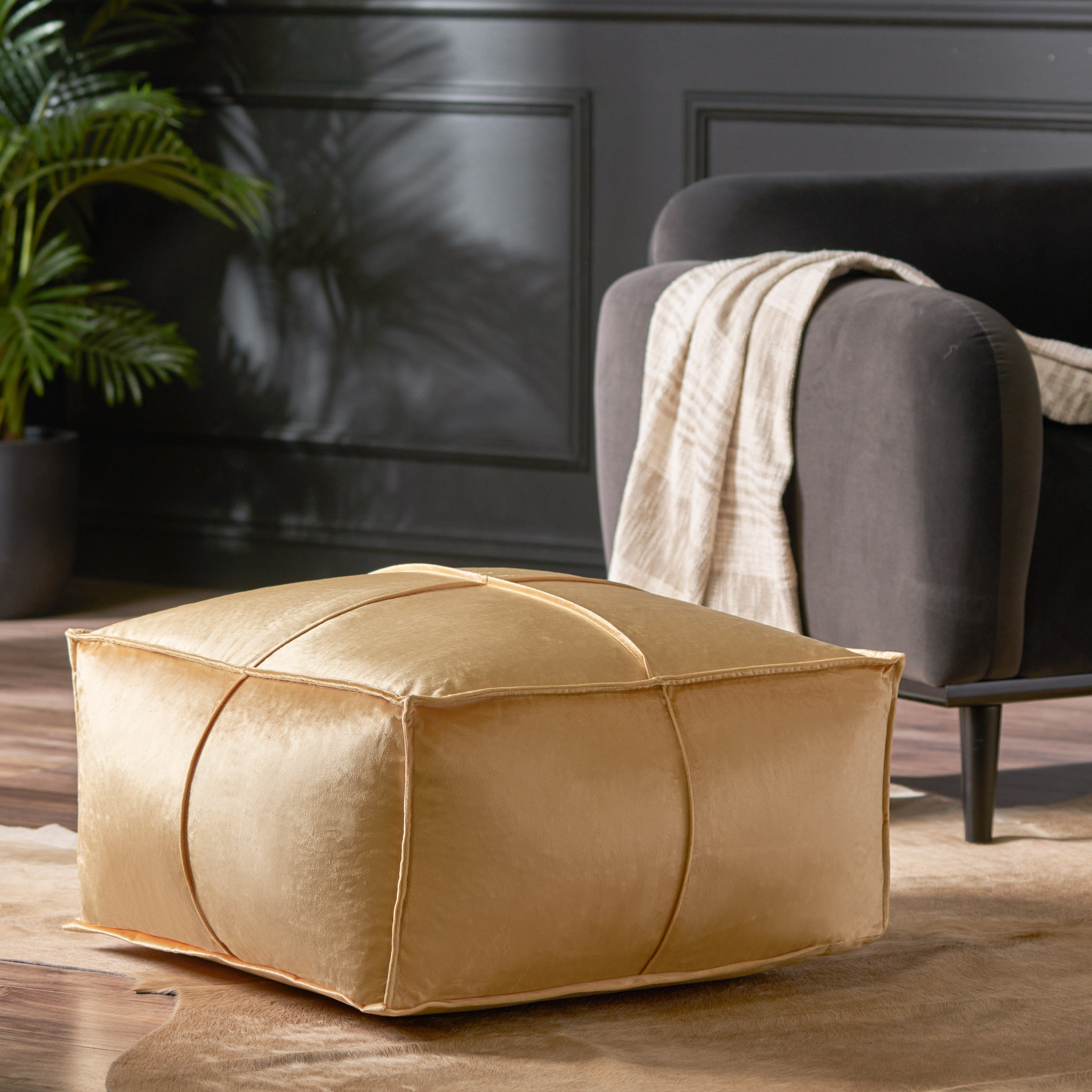 Cytheria Velvet Square Bean Bag Ottoman