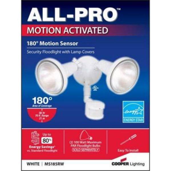 All-Pro 180 White Motion Activated Sensor Outdoor Security Flood Light with Lamp Cover MS185RW