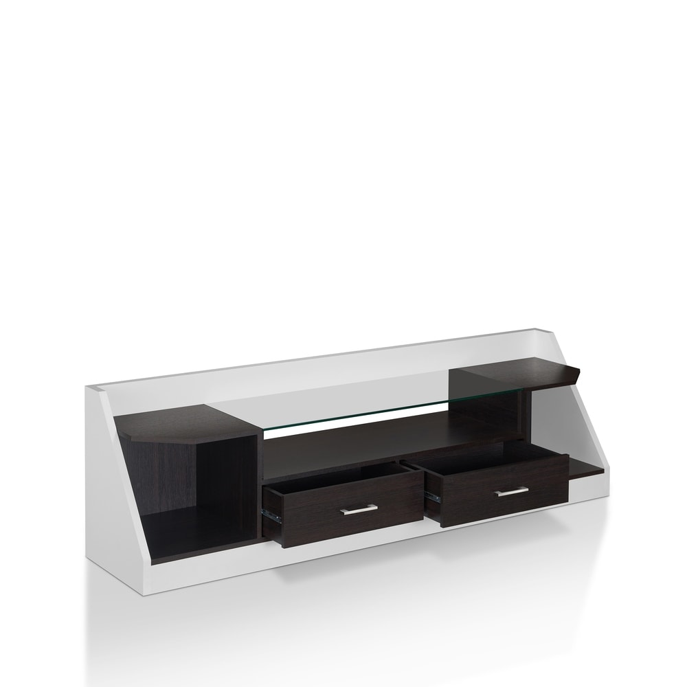 Kax Contemporary White 70 inch Glass Multi functional Storage TV Console by Furniture of America