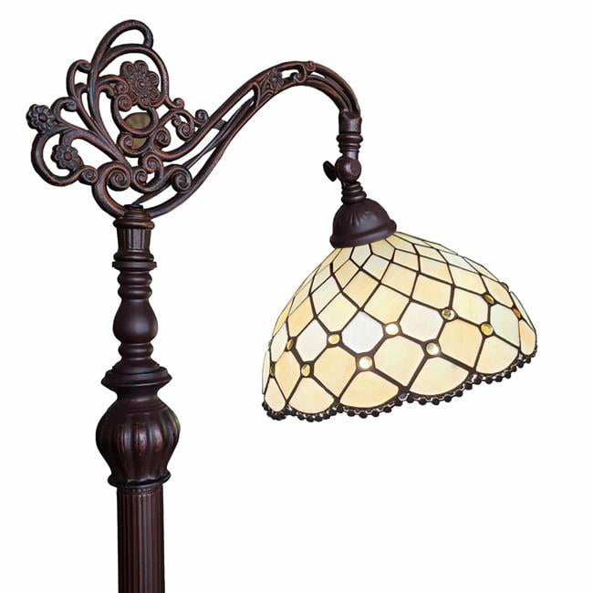 HomeRoots 478081 62 in. Traditional Shaped Floor Lamp with White Stained Glass Bowl Shade&#44; Brown