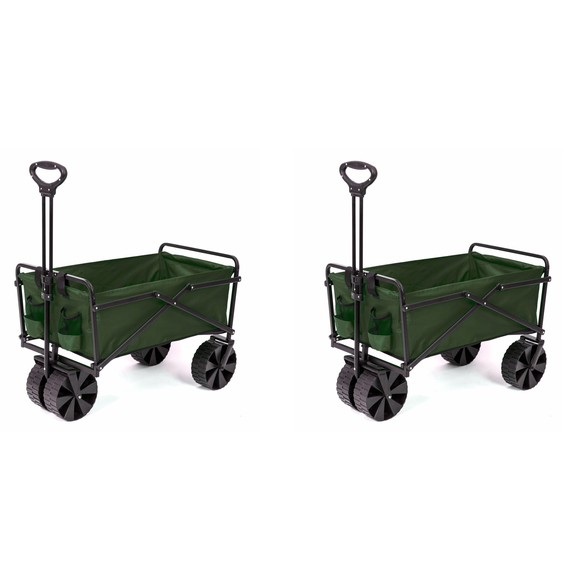 Seina Collapsible Steel Frame Folding Utility Beach Wagon Cart, Green (2 Pack)