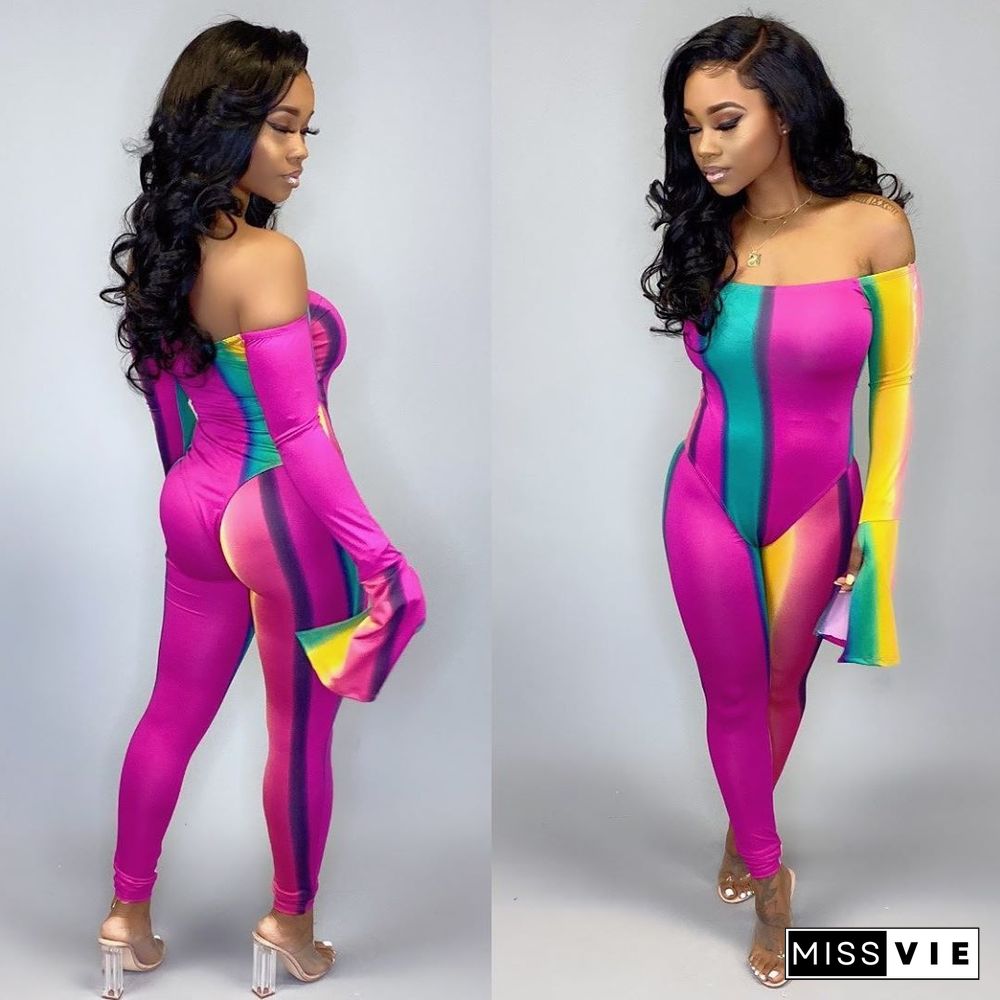 Colorful Strapless Off Shoulder Skinny Jumpsuit