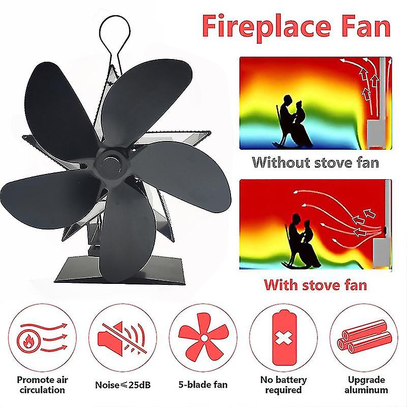 Heat Powered Circulates Fireplace Fan With 5 Blades Silent Motors Wood Burning Stove Fan Easy