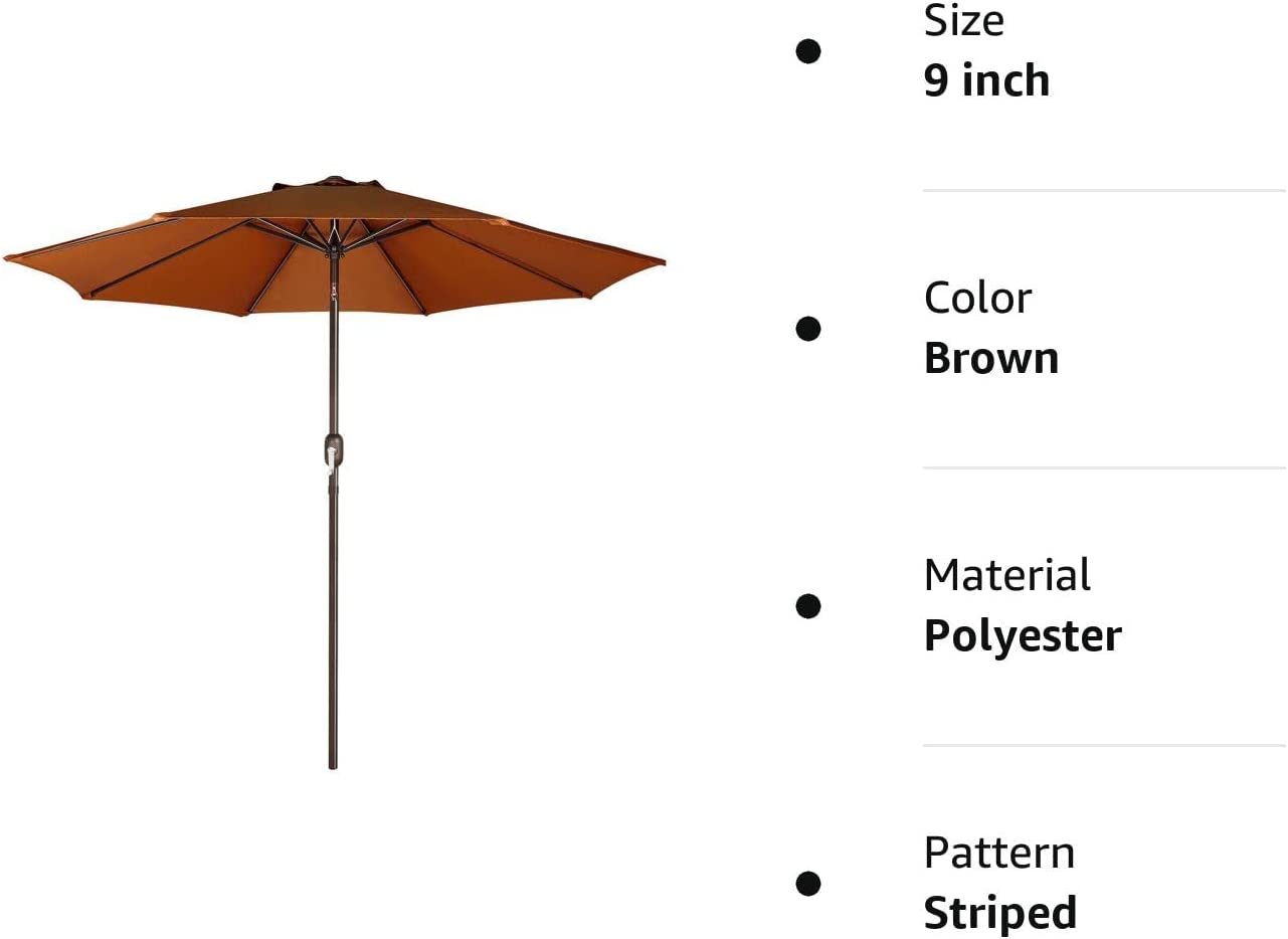 9' Outdoor Market Patio Umbrella with Push Button Tilt and Crank, 8 Ribs (Tan)