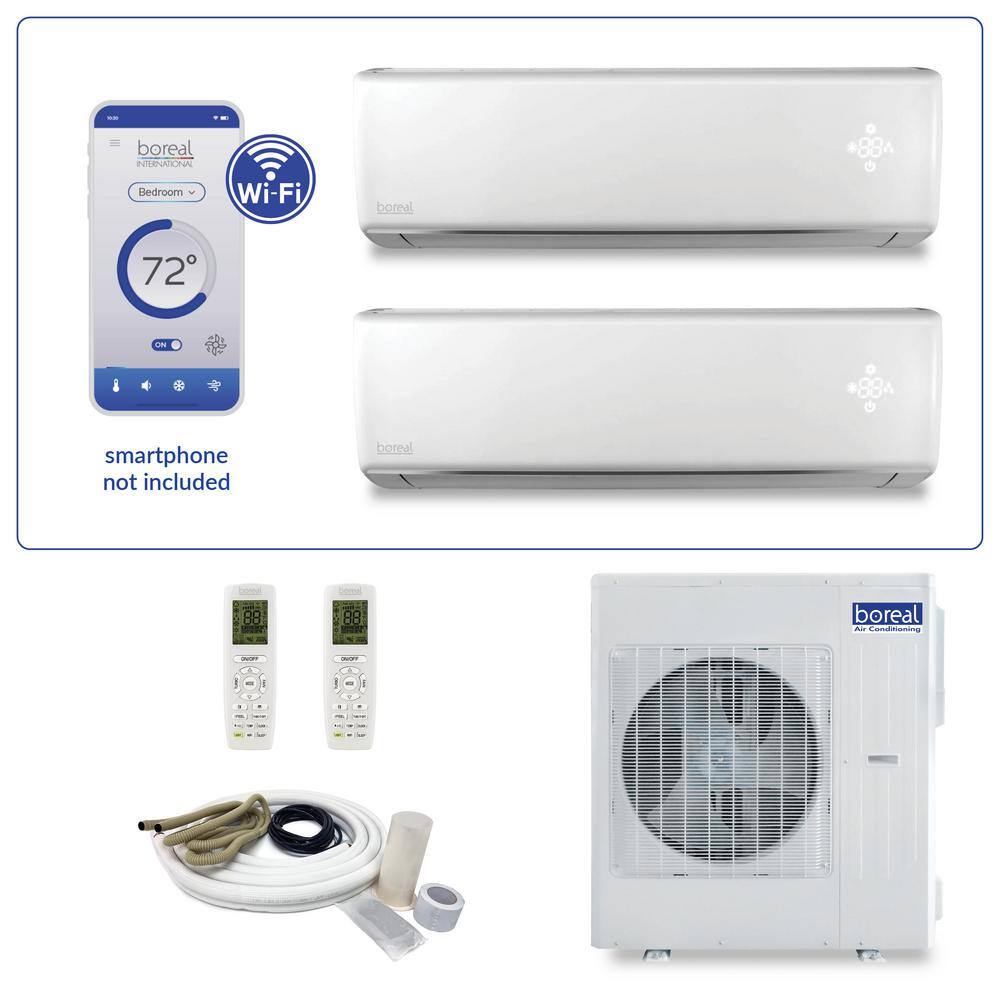 boreal Brisa Dual Zone 34000 BTU 3 Ton Smart Home Ductless Mini Split Air Conditioner Heat Pump 25 ft. Install Kit 230V MBRS36HP200