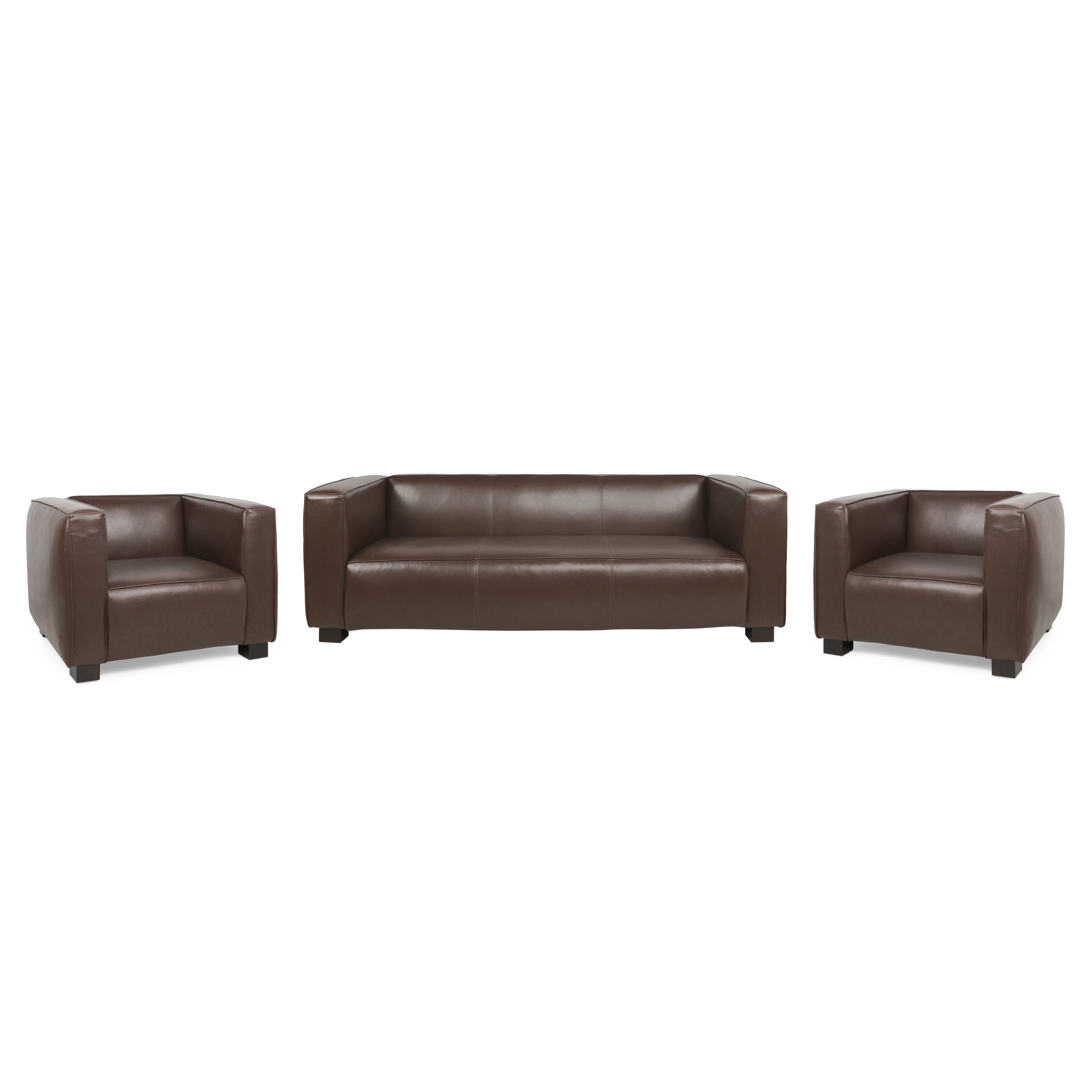 Minkler Contemporary Faux Leather 3 Piece Living Room Sofa Set