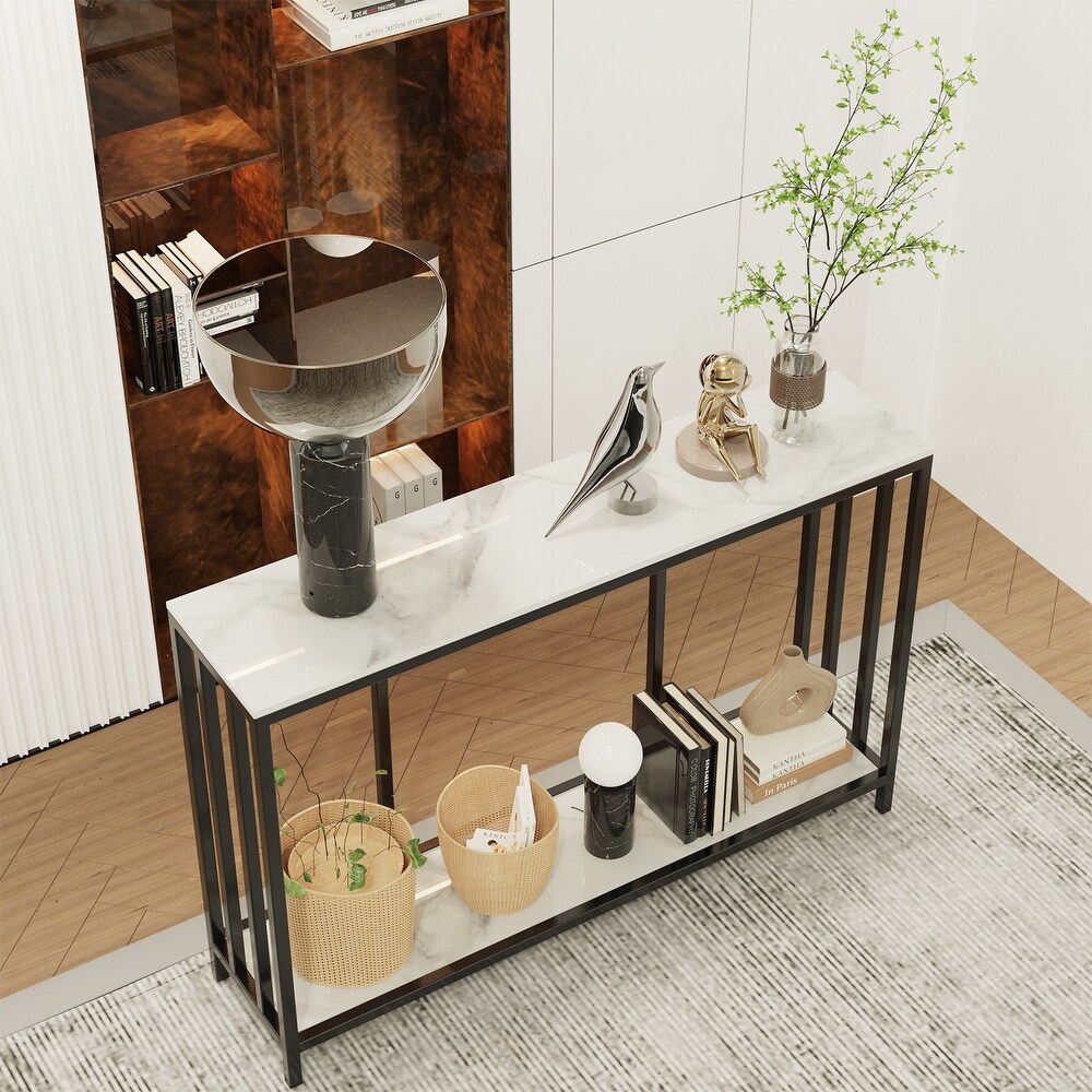 2 Tier Modern Console Table Heavy Duty Sintered Stone