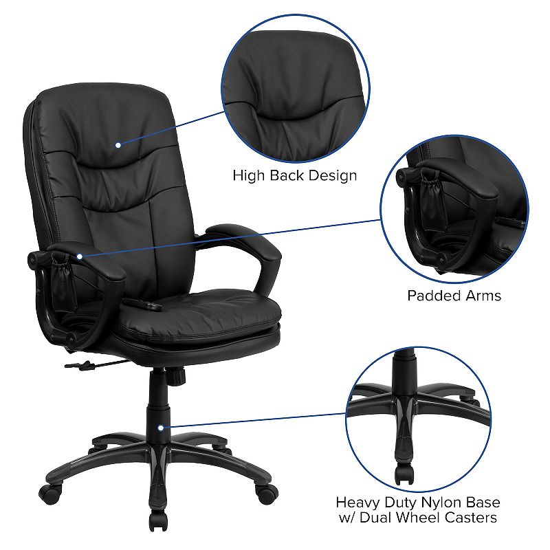 Emma and Oliver High Back Ergonomic Massaging Black LeatherSoft Arm Office Chair Remote Pocket