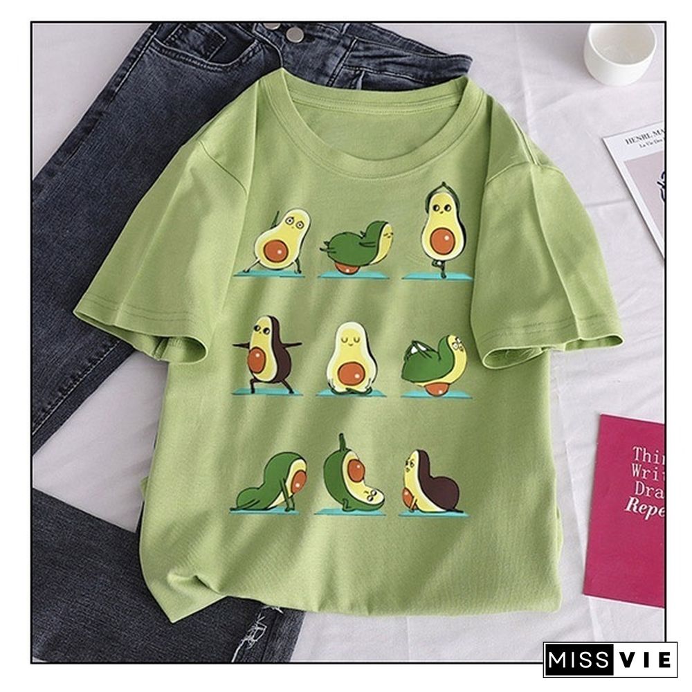 Kawaii Cartoon Avocado Short Sleeve T-shirt Women Casual Avocado Graphic Tops Female Tee Summer Women T-shirts Tops