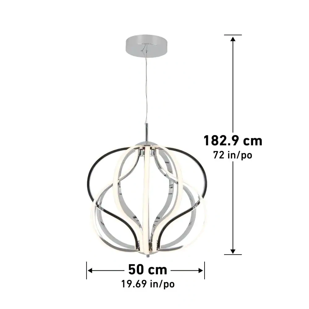 Artika Meridian 30-Watt Integrated LED Chrome Modern Island Light Hanging Pendant Light Chandelier For Kitchen Dining Room