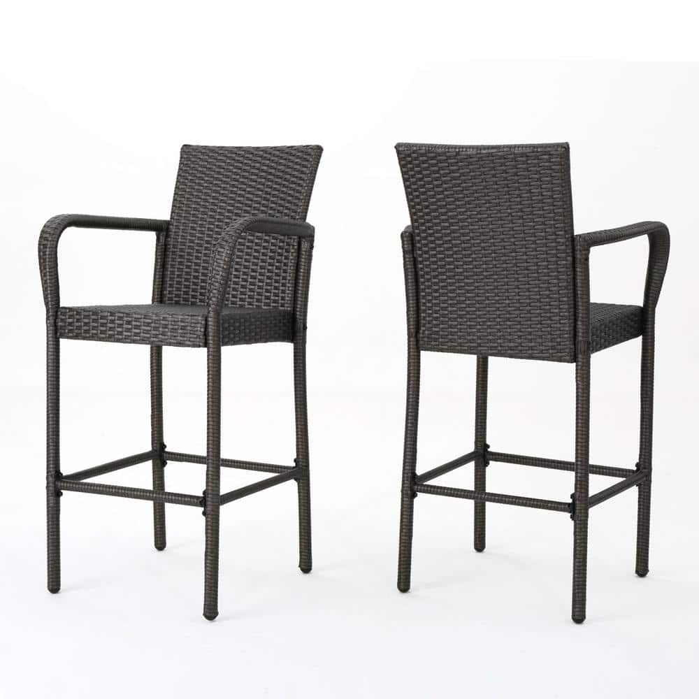 Cisvio 30-Inch Wicker Grey Outdoor Bar Stool with White Cushion (Set of 2) D0102H7NKKP