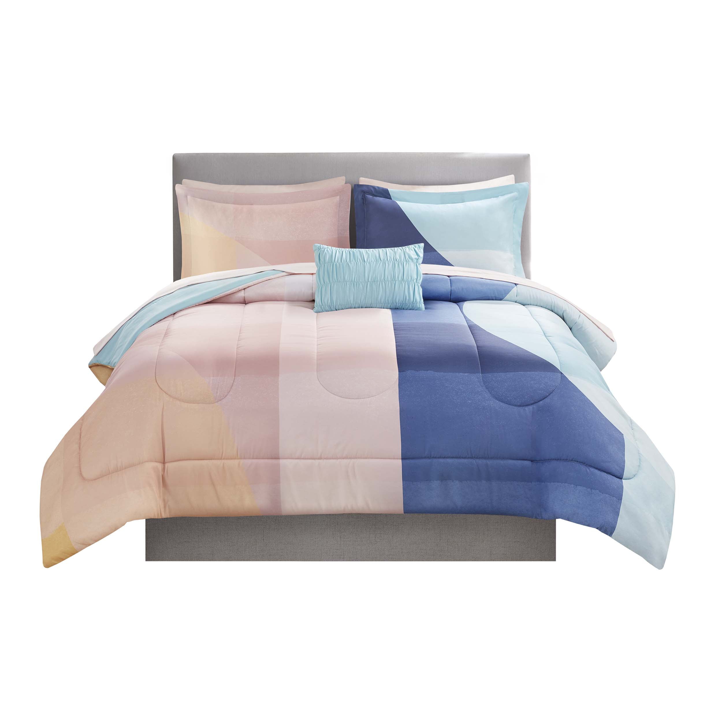 Mainstays Blush Aiden 8 Piece Bed in a Bag Comforter Set with Sheet Set， Queen