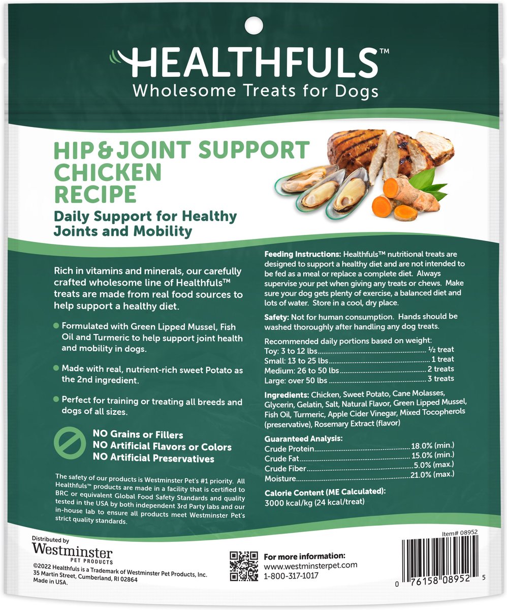 RUFFIN' IT Healthfuls Hip and Joint Support Chicken Recipe Dog Treats， 12-oz bag