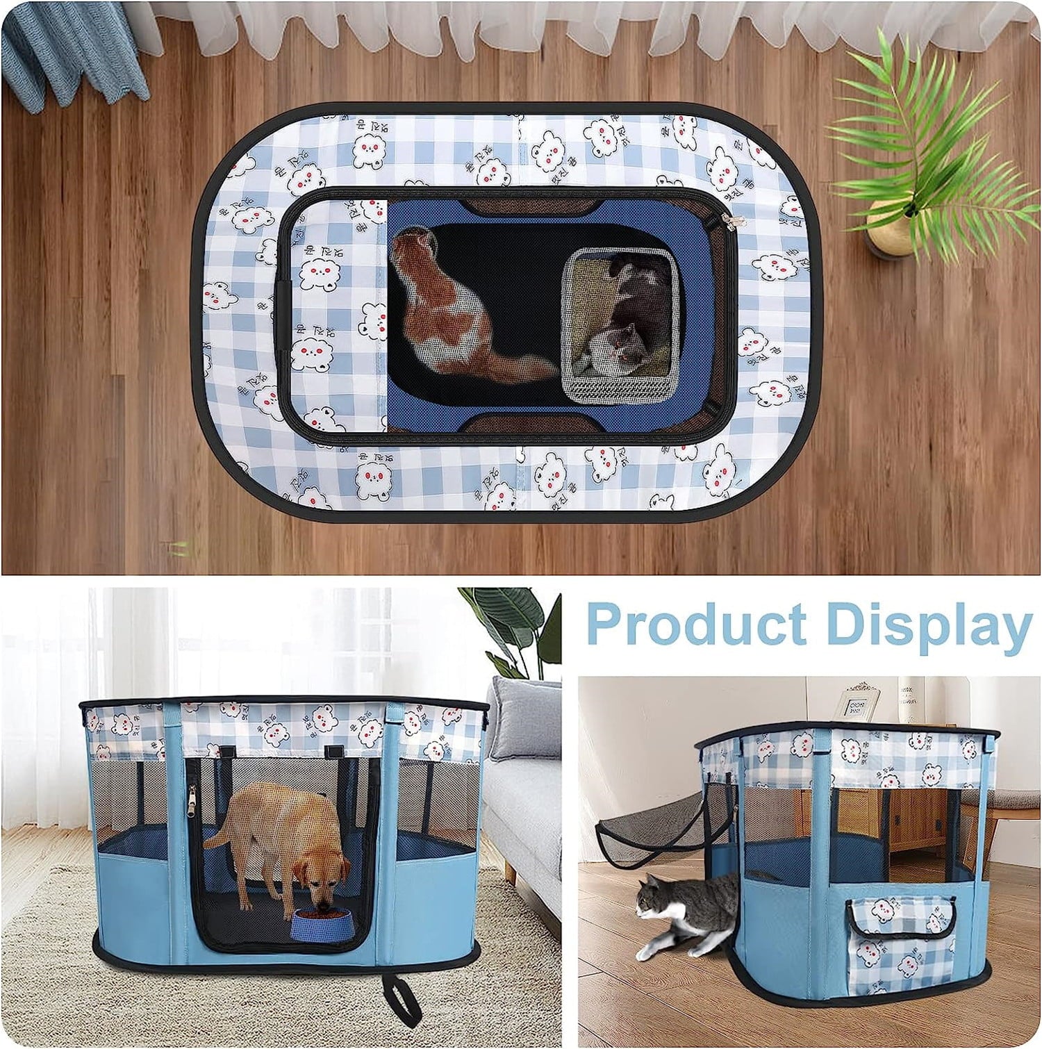 Guinea Pig Playpen with Cover， Hamster Playpen with Top， Rabbit Pop Up Playpen with Roof， Small Animal Play Pen Indoor， for Ferret/Chinchilla/Bearded Dragon/Rat/Kitten