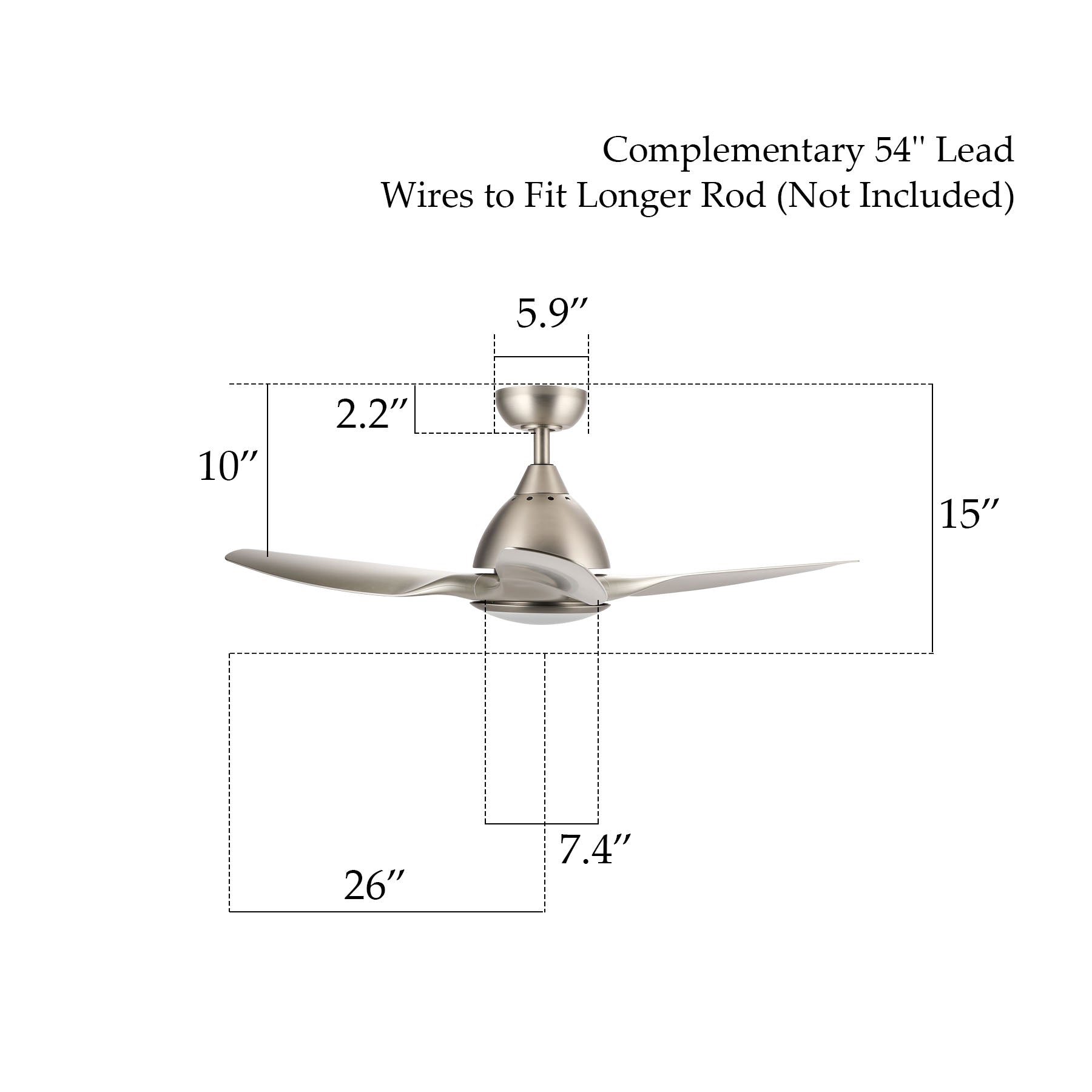 52-Inch Contemporary Ceiling Fan with Three Silver ABS Blades and White Glass LED Light Kit (15W 3000K) Brushed Nickel Finish Remote Control