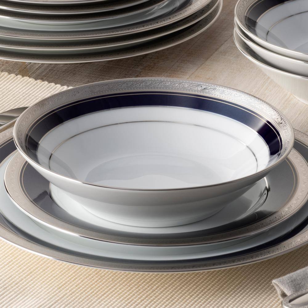 Noritake Crestwood Cobalt Platinum White Porcelain 12-Piece Dinnerware Set Service For 4 4170-12H