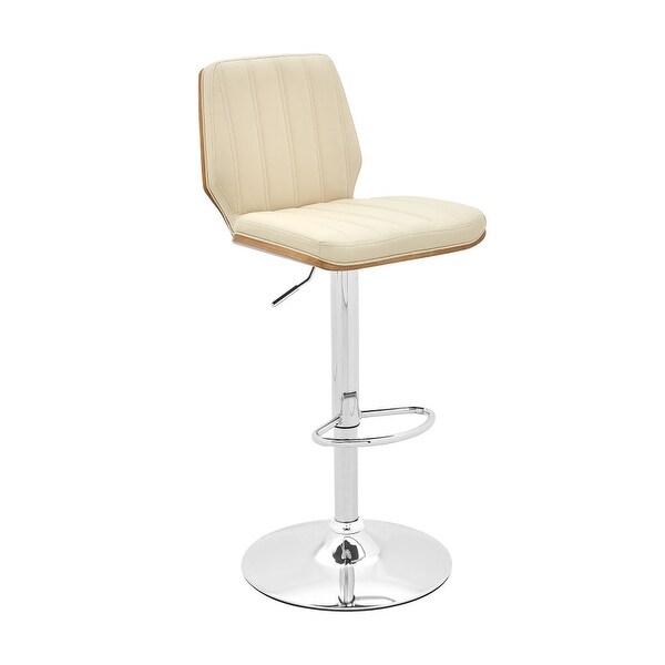 Adjustable Swivel Cream Faux Leather with Walnut Back and Chrome Bar Stool - 20 L x 17 W x 36 H Inches