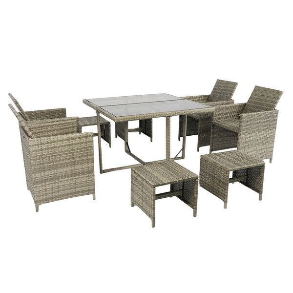 9Piece Outdoor Patio Dining Sets with Glass Top Table