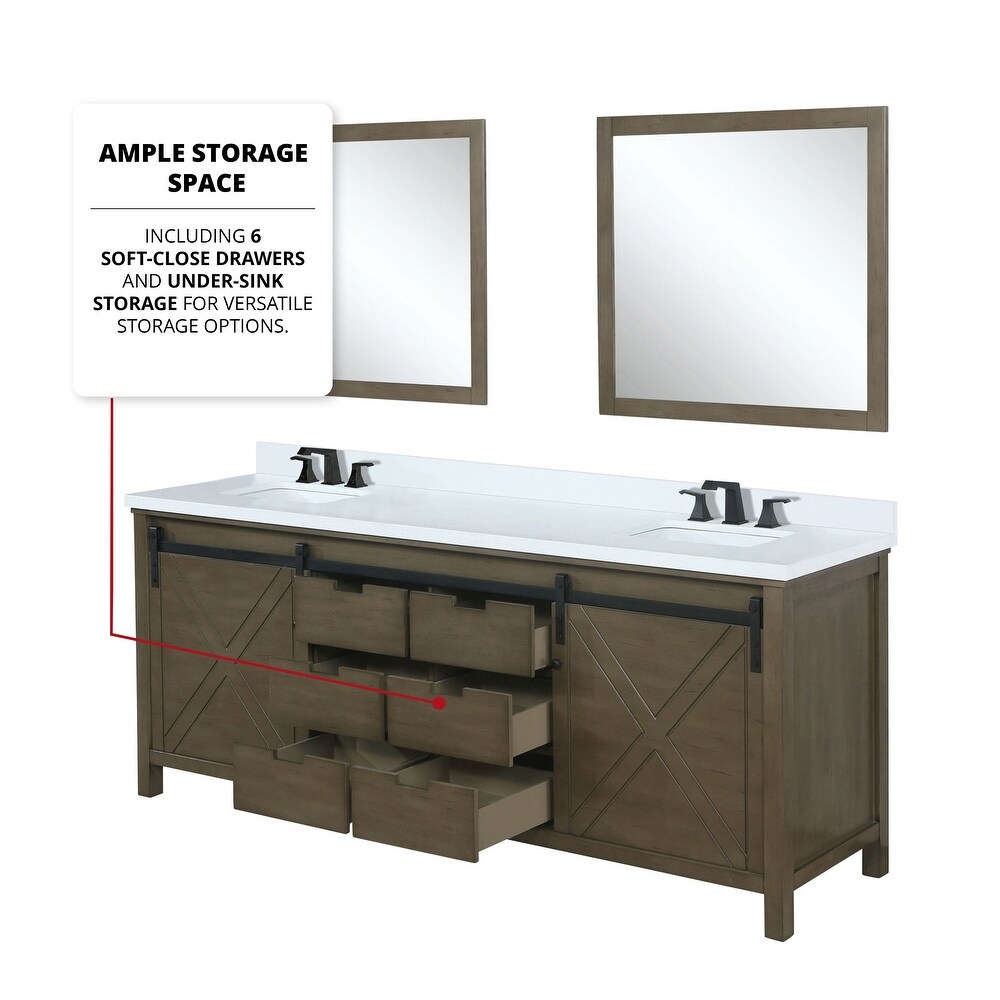 Marsyas 80 in W x 22 in D Brown Double Bath Vanity  Cultured Marble Countertop  Faucet Set and 30 in Mirrors