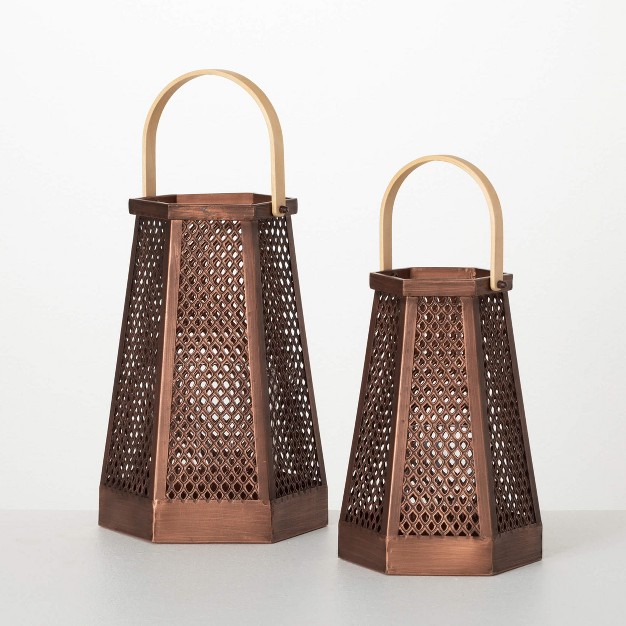 amp 10 25 quot Pierced Metal amp Wood Lanterns Set Of 2