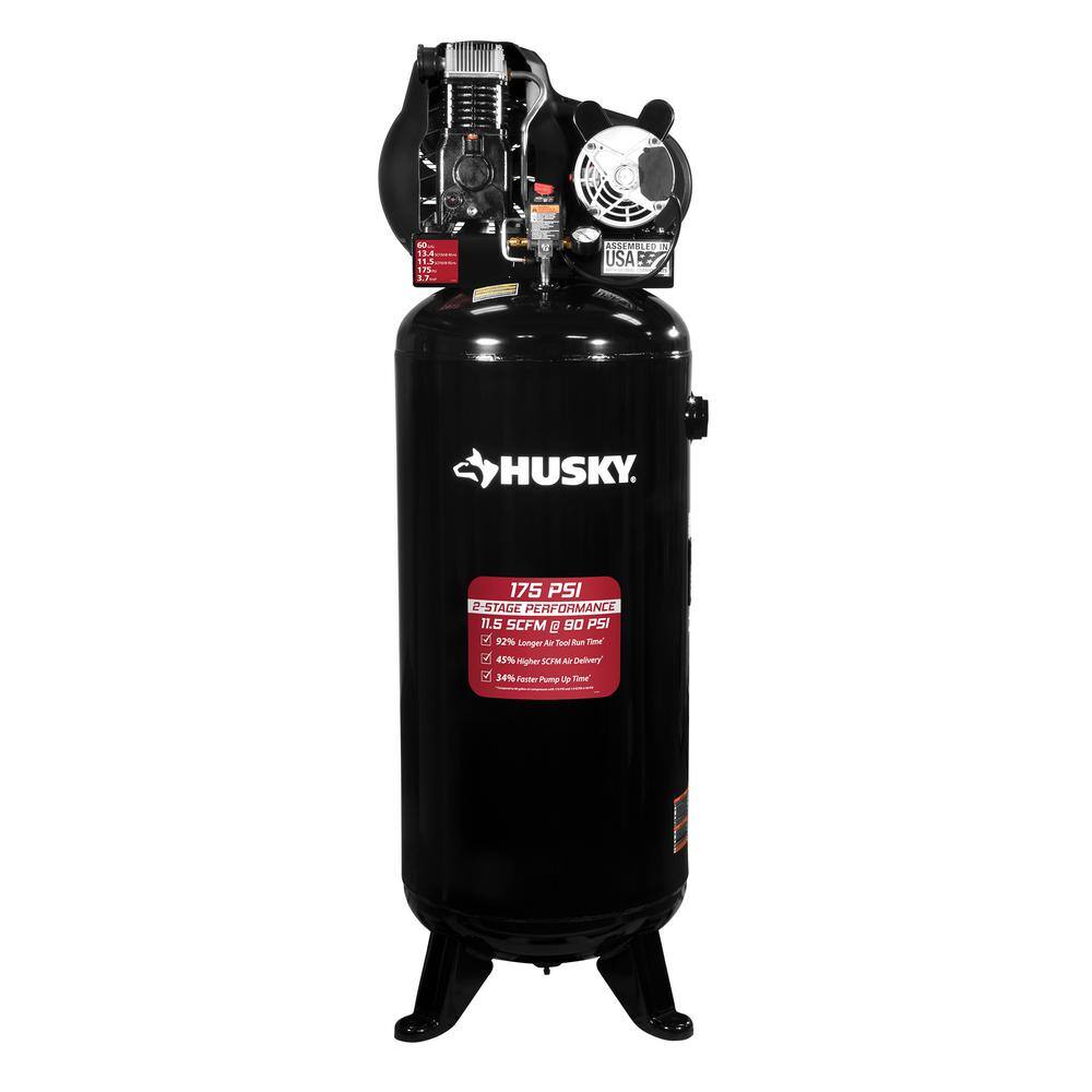 Husky 60 Gal. 3.7 HP 1-Phase 175 PSI Oil Lubed Belt Drive Stationary Electric Air Compressor C603H