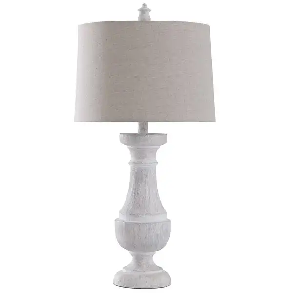 Quail Weathered White Urn Table Lamp with Oatmeal Tapered Drum Shade