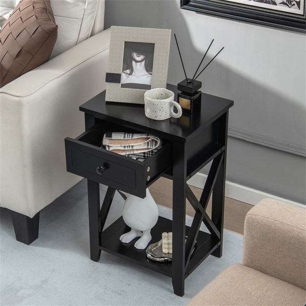 Sofa Side End Table with Drawer and Shelf