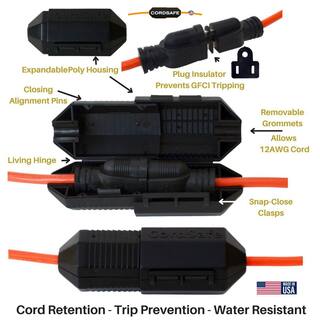 CordSafe Extension Cord Plug Protector  Safety Cover Water-Resistant Outdoor Prevents Tripping Keep Cords Connected Black 1-Pack 2660