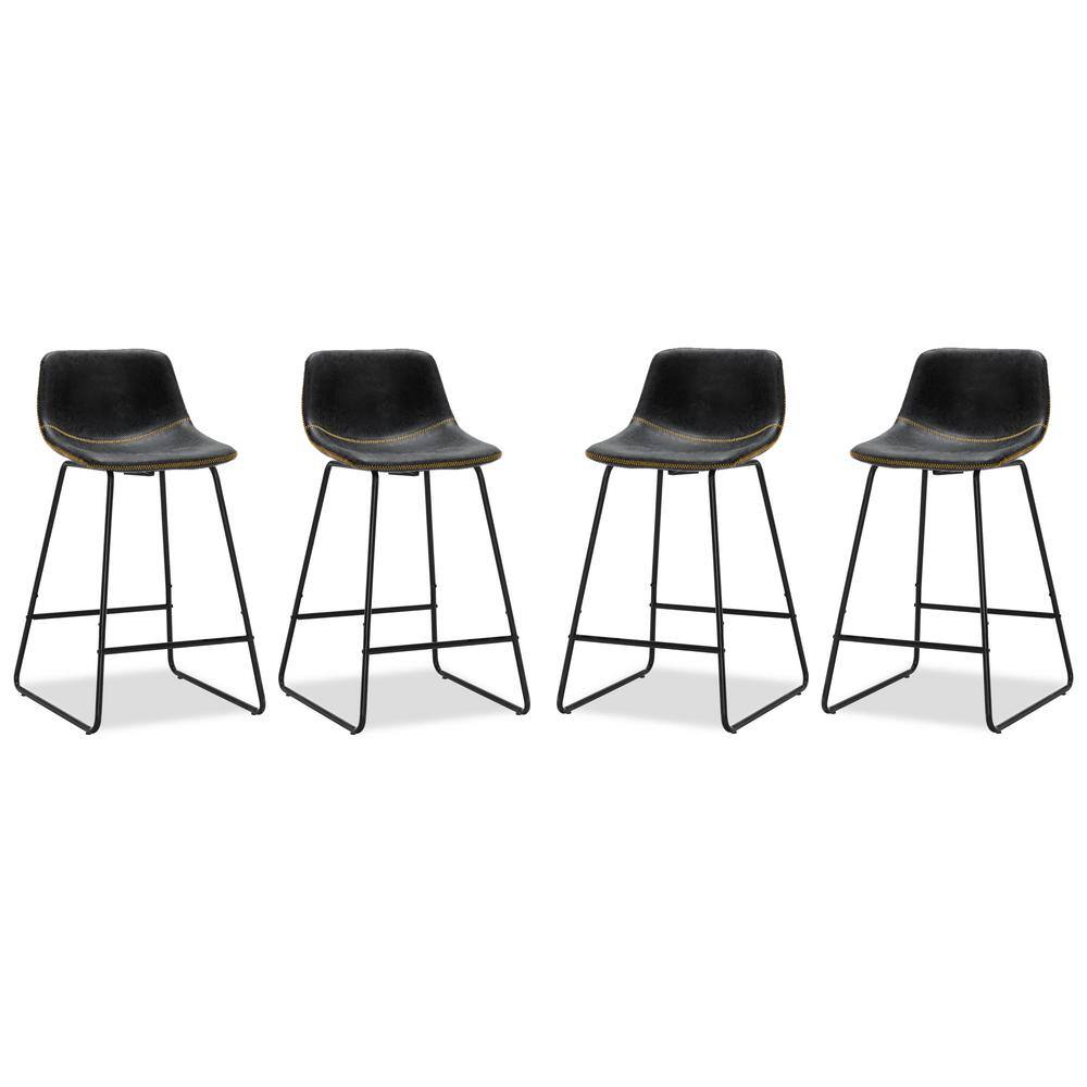 LUE BONA Faux Leather Bar Stools Metal Frame Counter Height Bar Stools(Set of 4) LB21CH0024-400