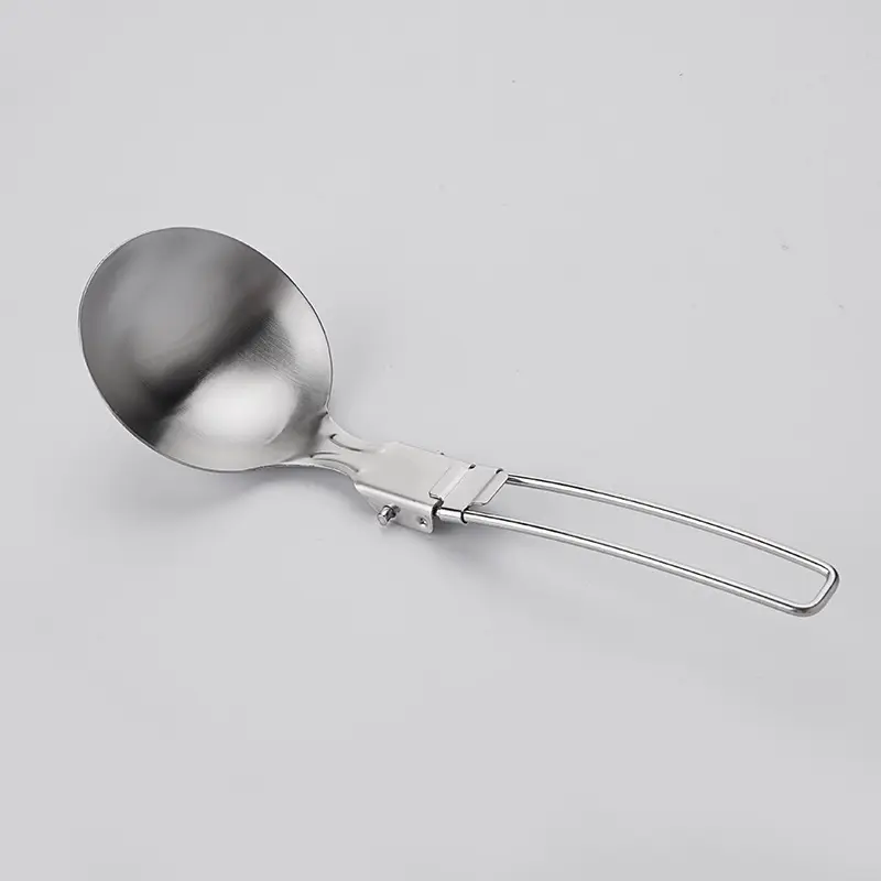 Portable Stainless Steel Outdoor Tableware Camping Folding Spoon Soup Ladle Cooking Utensils