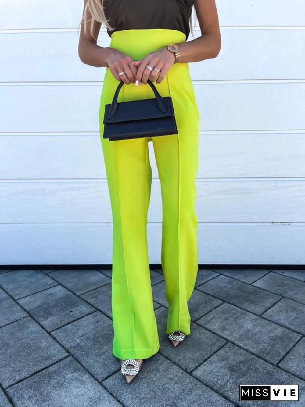 Simple Office Commuter Casual Pants Summer Fashion Street Flared Pants Spring Ladies Elegant Solid Slim High Waisted Pants