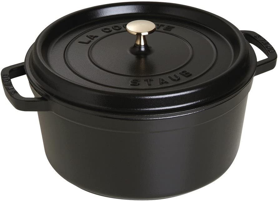 Staub Cast Iron 7-qt Round Cocotte - Black Matte， Made in France