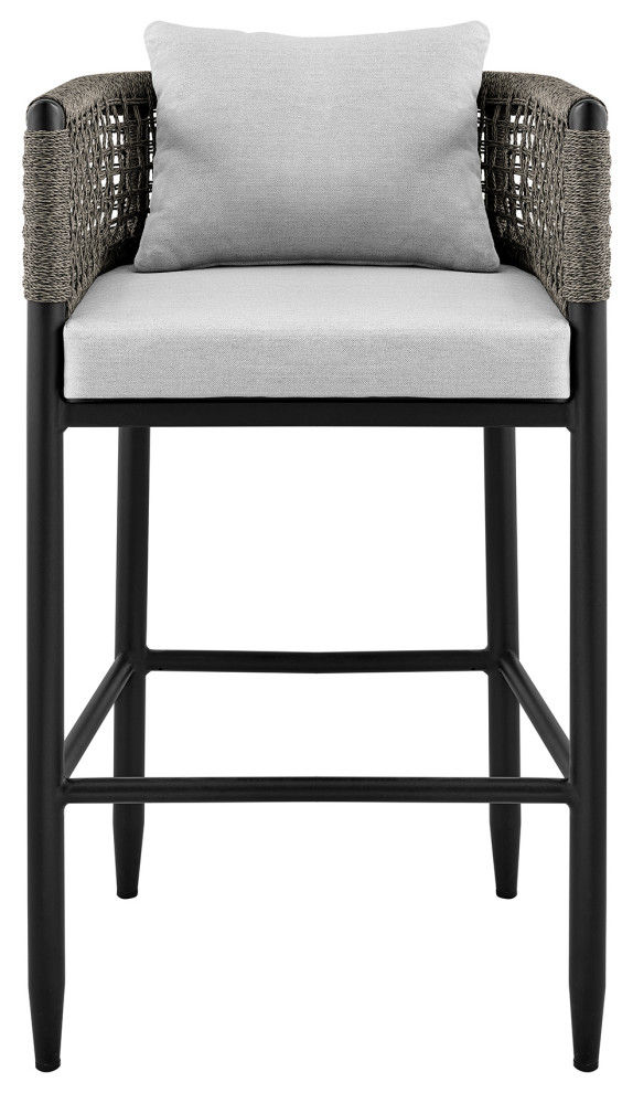 Felicia Patio Stool  Metal With Gray Rope and Cushions   Beach Style   Outdoor Bar Stools And Counter Stools   by Armen Living  Houzz