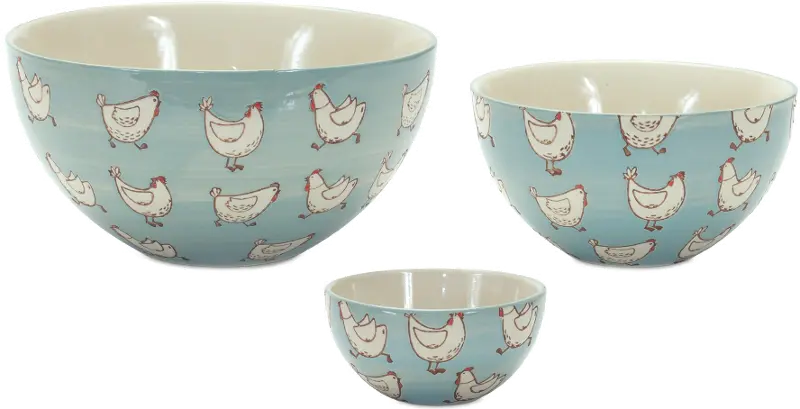 Blue Chicken Bowls 3 Piece Set