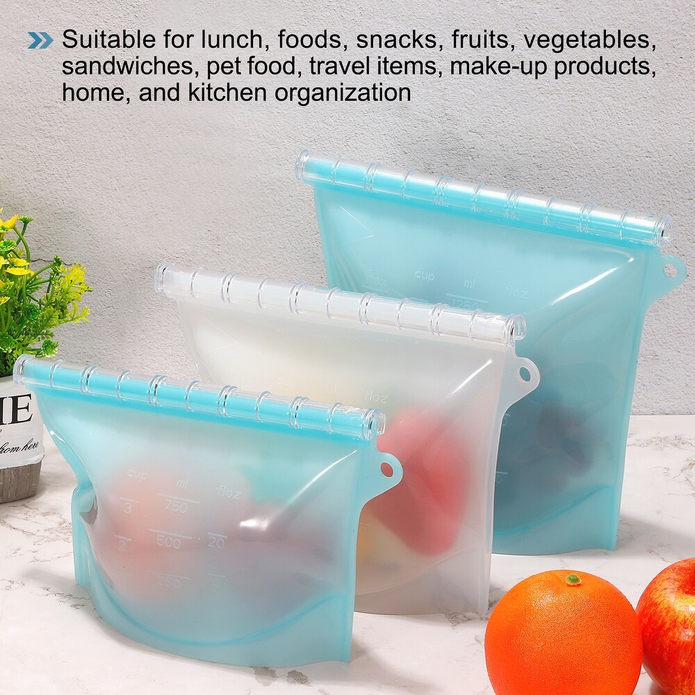 Reusable Silicone Food Storage Bags Freezer Bag Leak Proof Blue(3Pcs)   Blue