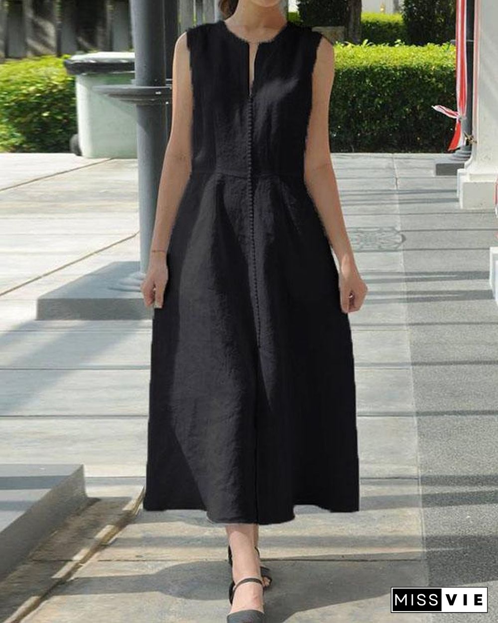 Women Casual Sleeveless V-neck Evening Maxi Dress