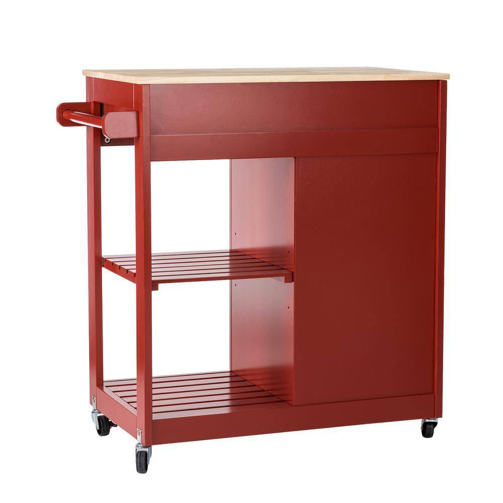 Glitzhome 34.25 in.H Red Wooden Basic Kitchen Island with 1 Drawer+1 Door+2 Tier 2000800009