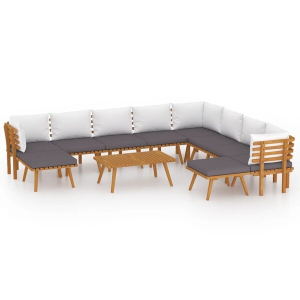 11 Piece Patio Lounge Set with Cushions Solid Acacia Wood - Overstock - 36195965