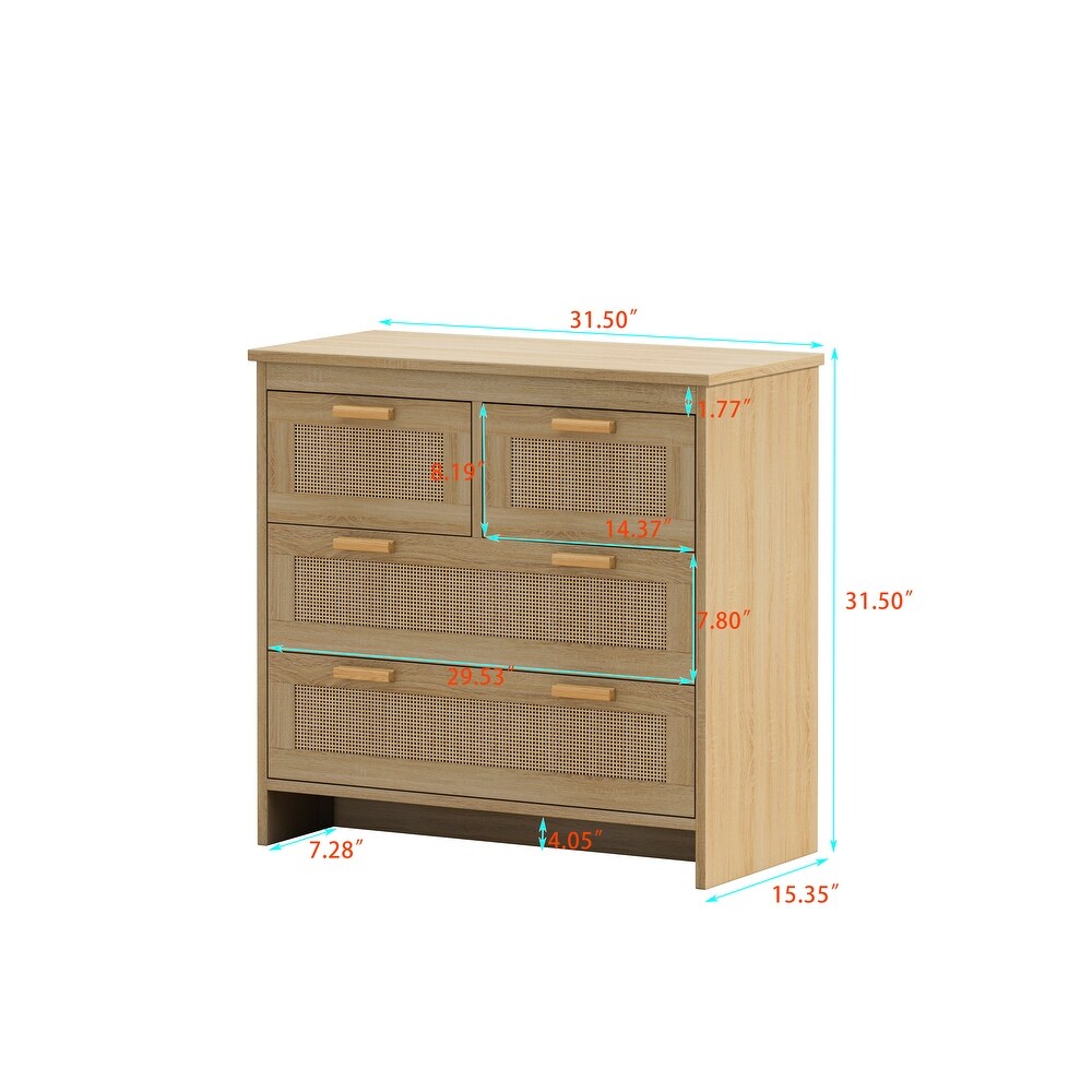 4 Drawers Rattan Cabinet ，for Bedroom，Living Room，Dining Room，Hallways，Easy Assembly