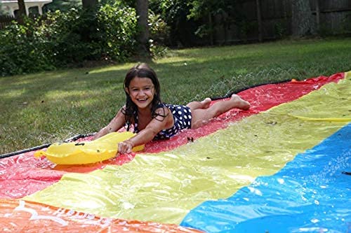 Intera Triple Lane Slip, Splash and Slide (Newest 2021 Model) for Backyards| Water Slide Waterslide with 3 Boogie Boards | 16, Foot 3 Sliding Racing Lanes with Sprinklers | Durable PVC Construction